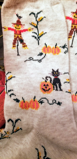 Fall in love with these Autumn Scarecrow and Black Cat Ladies Socks