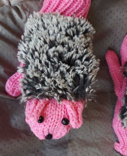 Hot Pink Hedgehog  Animal Ladies Children Mittens