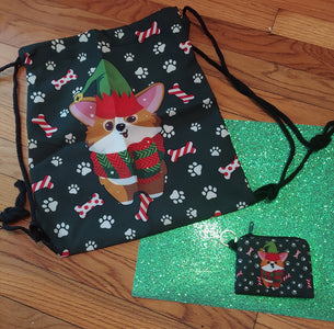 Christmas Pembroke Welsh Corgi Elf Dog Coin Purse and Backpack Bag