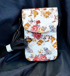 Floral BullDog Ladies Crossbody Purse Handbag