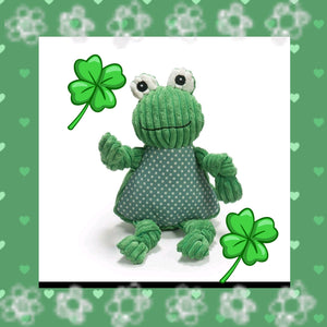 HuggleHounds Knottie Green Frog Large and Small Dog Toy, Plush Corduroy