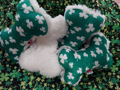 Irish Shamrock St. Patrick's Good Luck Clover Plush Dog Toy Bone Made in the USA