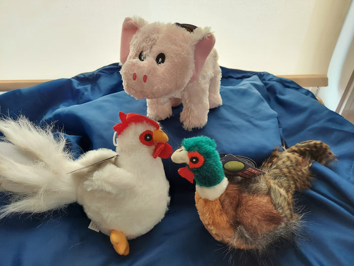 Pheasant, Pig or Chicken Dog Plush Toy with Tennis Ball Inside