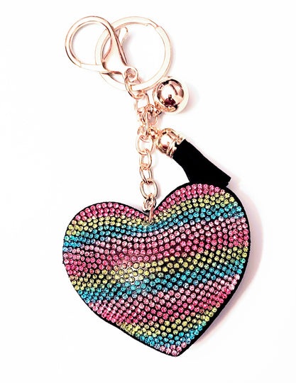 Rainbow, Rainbow Heart and Unicorn Crystal Rhinestone Keychain, Key Fob Purse Backpack Charm