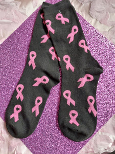 Black and Pink Ribbon Breast Cancer Awareness Socks
