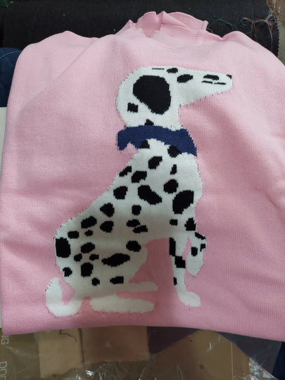 Pretty in Pink Dalmatian Puppy Dog Ladies Sweater