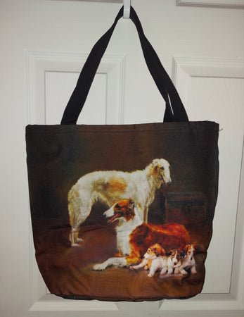 Borzoi Russian Wolfhound Dog Breed Theme Ladies Purse Tote Carry-All Bag Handbag