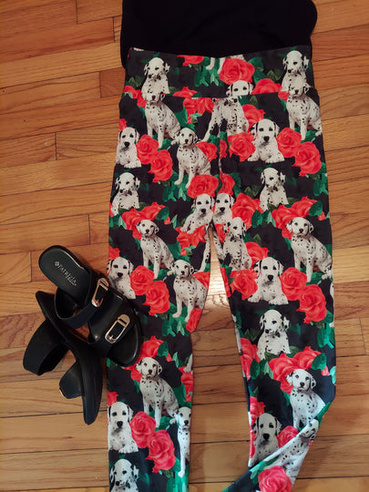 Dalmatian and Roses Dog Ladies Leggings Activewear