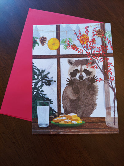 Rickey Raccoon Wildlife Christmas Holiday Greeting Card