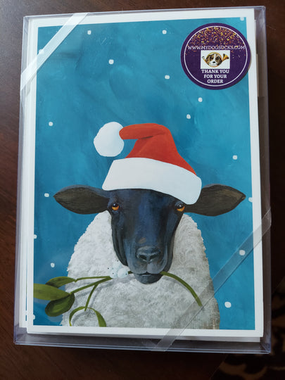 Christmas Santa Sheep Holiday Greeting Cards