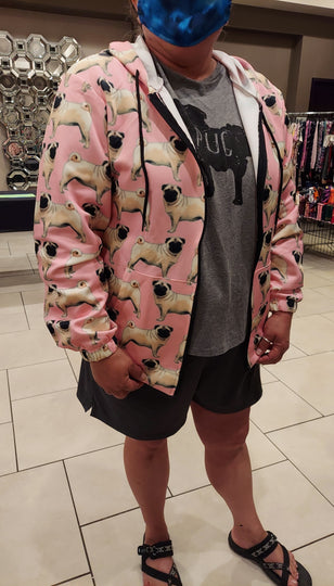 Pretty in Pink Pug Dog Hoodie Jacket