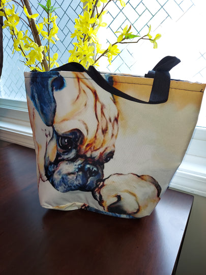 Mama Pug and Puppy Dog Breed Theme Ladies Purse Tote Carry-All Bag Handbag