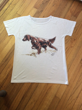 Ladies T-Shirt with Irish Setting Hunting Dog