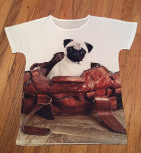 Adorable Pug in a Suitcase Dog Ladies Shirt