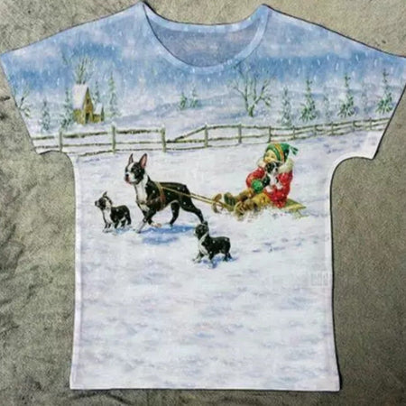 Snow Winter Sled Riding Boston Terrier Dog T-shirt. So cute!