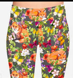Floral Red Fox Wildlife Ladies Leggings Perfect For Agility