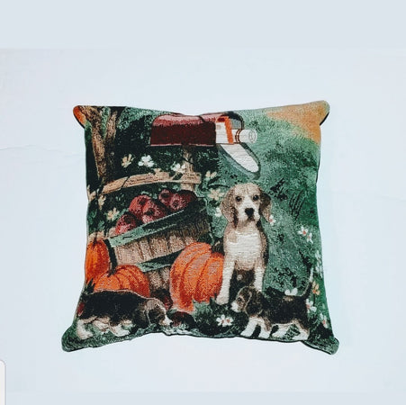 Fall Pumpkins and Beagle Dog with puppies Pillow