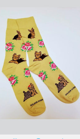 Yorkshire Terrier Yorkie Dog Socks with Roses