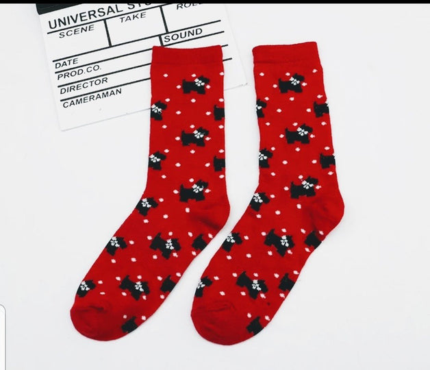 Scotties are Us Scottish Terrier Dog Breed Ladies Red Novelty Socks