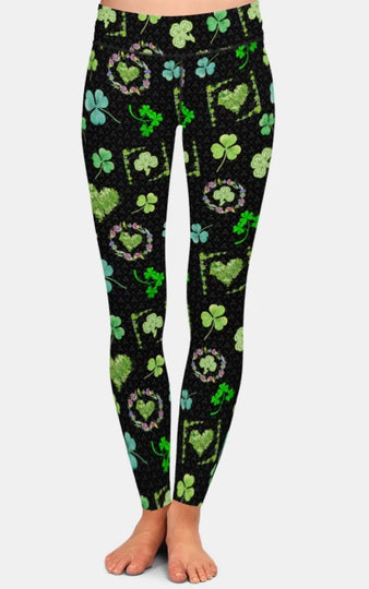 Shamrock Four Leaf Clover ☘ Irish Patrick's Ladies Leggings Yoga Pants Activewear