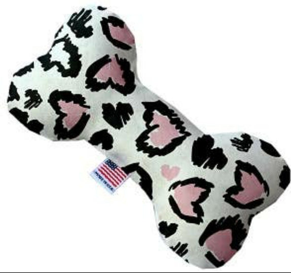 Love Pink Leopard Hearts or Kisses Plush Dog Toy Bones made in the USA