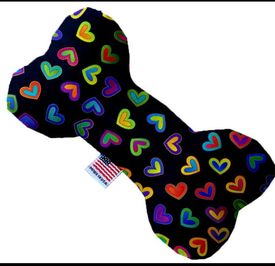Rainbow hearts, or paw prints or Love is Love Plush Dog Toy Bone Made in the USA