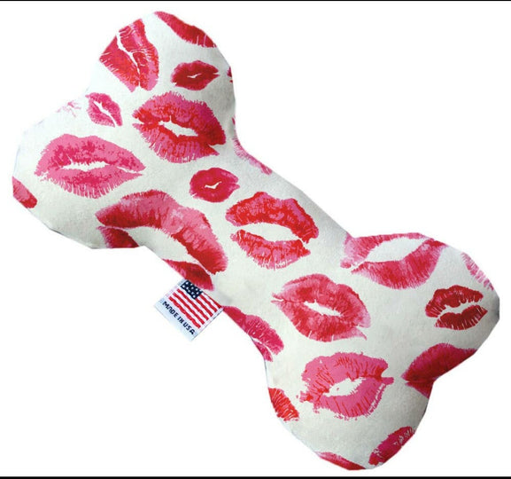 Love Pink Leopard Hearts or Kisses Plush Dog Toy Bones made in the USA