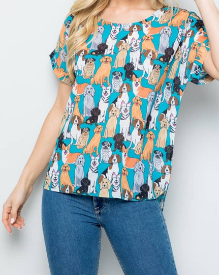 Multi Dog Canine Friends Cap Sleeve Blouse, Perfect for the show ring