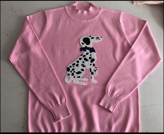 Pretty in Pink Dalmatian Puppy Dog Ladies Sweater