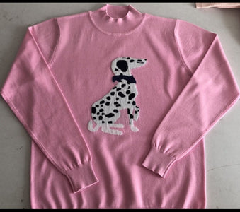 Pretty in Pink Dalmatian Puppy Dog Ladies Sweater