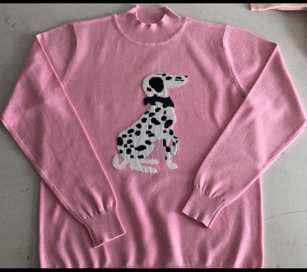 Pretty in Pink Dalmatian Puppy Dog Ladies Sweater