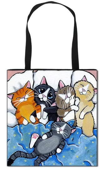 Family Cat Nap Time Tote Bag, School Book Bag