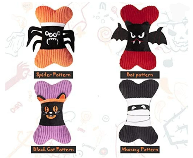 Happy Halloween Dog Toys, Spooky Plush Bones, 4 Styles
