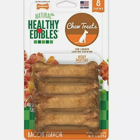 Nylabone Healthy Edibles All-Natural Dog Treats Bacon Flavor Chew Treats 8 Pack
