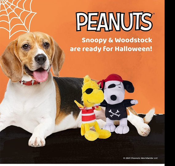 Peanuts 9 Inch Halloween Snoopy and Woodstock Pirates of the Caribbean Dog Toys Squeaky Plush Fabric Officially Licensed