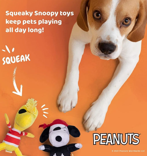 Peanuts 9 Inch Halloween Snoopy and Woodstock Pirates of the Caribbean Dog Toys Squeaky Plush Fabric Officially Licensed