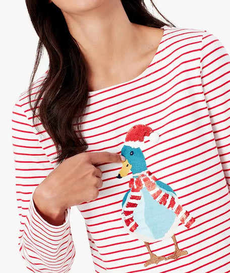 Joules Harbour Luxe Striped Sequin Christmas Mallard Duck T-Shirt Dress Blouse