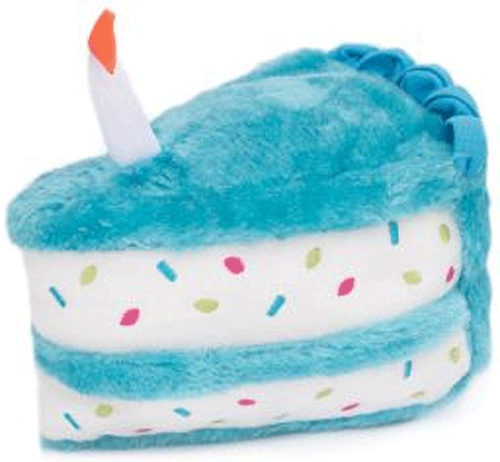 Let them Eat Cake, Birthday Cake, of Course!  Pink or Blue Plush Squeaker Toy