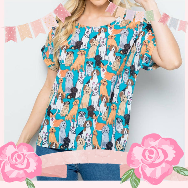 Multi Dog Canine Friends Cap Sleeve Blouse, Perfect for the show ring