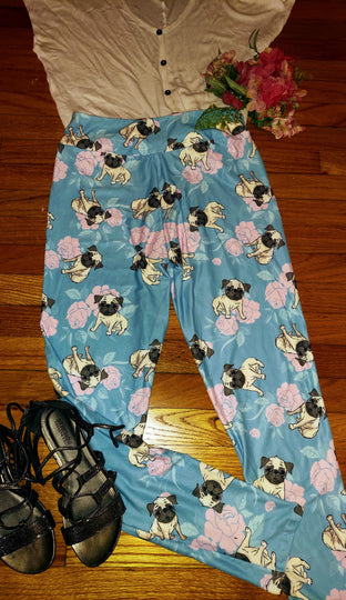 Adorable Pug Dog Ladies Leggings Activewear Yoga Pants or even Pajamas