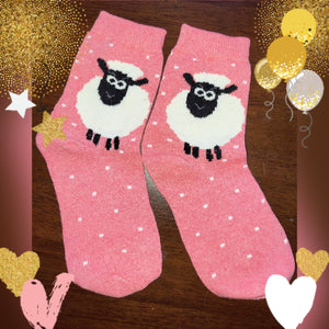 Fluffy Sheep Lamb Ewe Herding Ladies Pink Socks